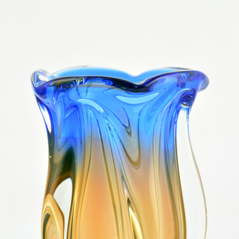 Vintage large glass vase by J. Hospodka Chribska Sklarna, Czechoslovakia, 1960