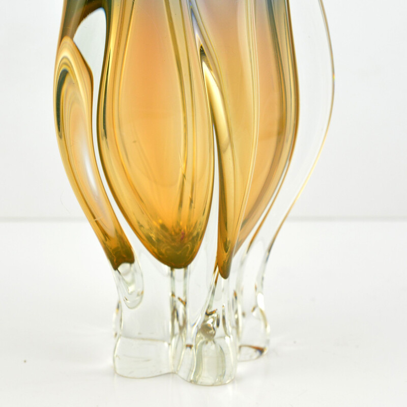 Vintage large glass vase by J. Hospodka Chribska Sklarna, Czechoslovakia, 1960
