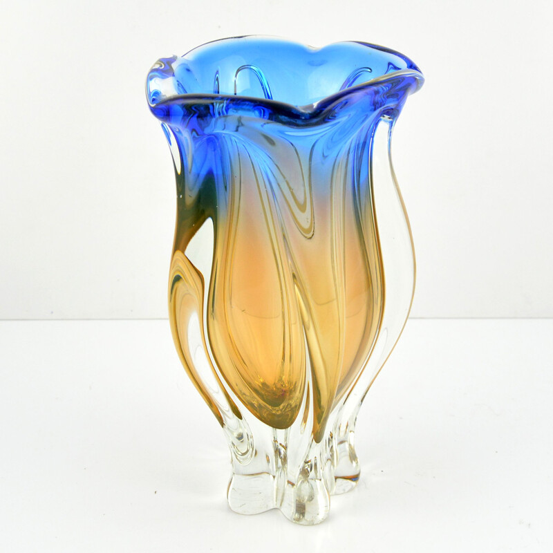 Vintage large glass vase by J. Hospodka Chribska Sklarna, Czechoslovakia, 1960