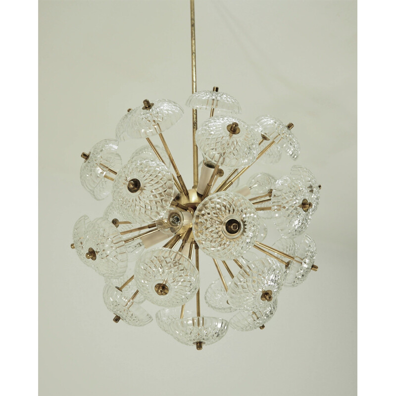 Brass and glass Sputnik vintage pendant light, 1960s