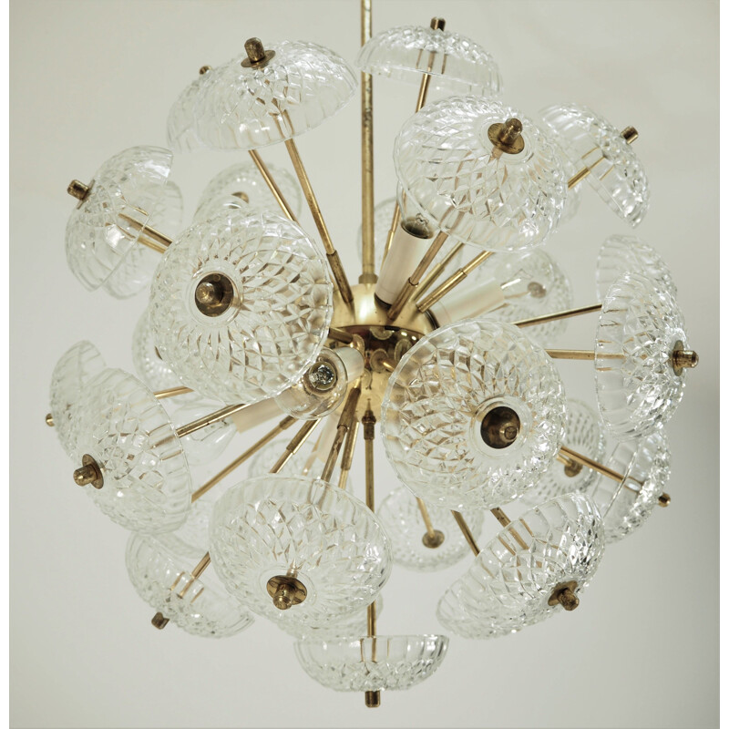 Brass and glass Sputnik vintage pendant light, 1960s