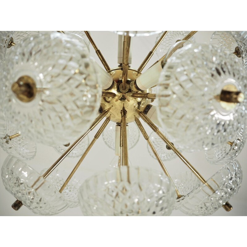 Brass and glass Sputnik vintage pendant light, 1960s