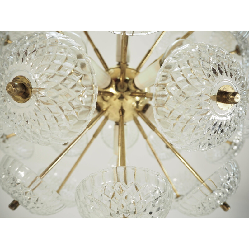 Brass and glass Sputnik vintage pendant light, 1960s