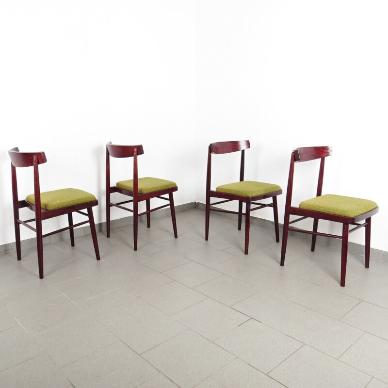 Ensemble de 4 chaises à repas vintage, Tchécoslovaquie, 1970
