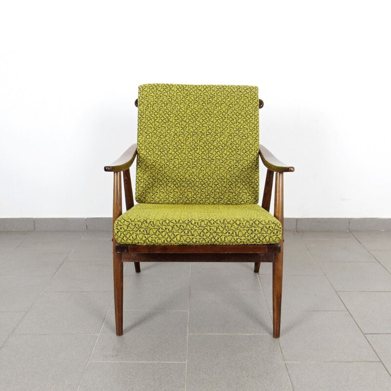 Pair of 2 green vintage armchairs by Ton, 1970s