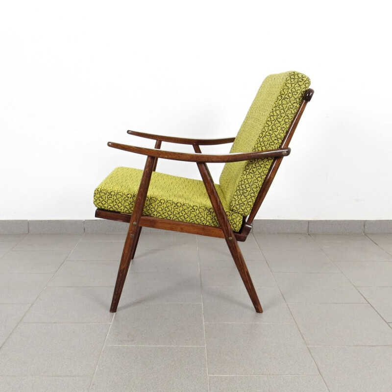 Pair of 2 green vintage armchairs by Ton, 1970s