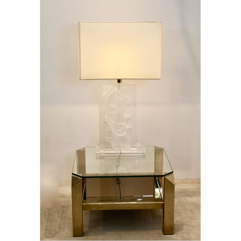 Lampada da tavolo in lucite e ottone, 1970