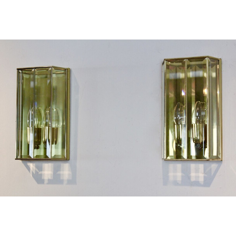 Vintage-Wandlampenpaar aus Glas und Messing, Frankreich
