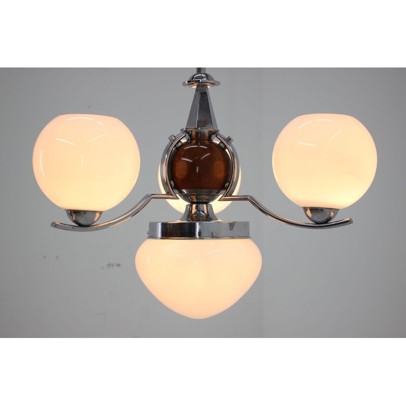 Vintage Art Deco opaline chandelier, Czechoslovakia 1930