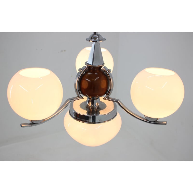 Vintage Art Deco opaline chandelier, Czechoslovakia 1930