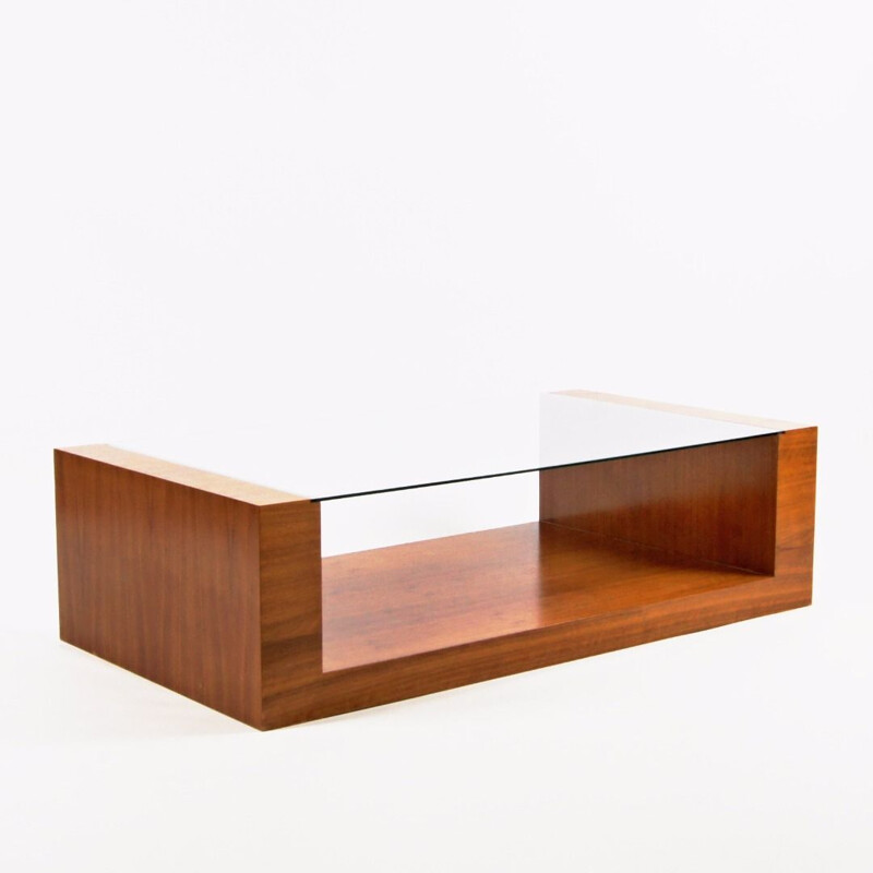 Vintage coffee table in wood and glass, Czechoslovakia 1980s
