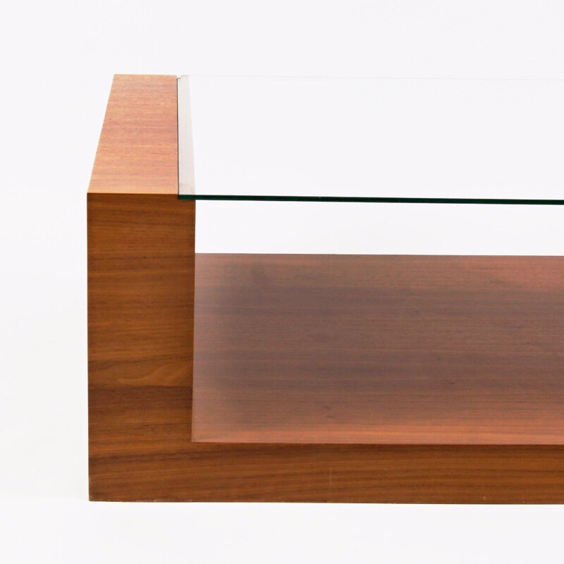 Vintage coffee table in wood and glass, Czechoslovakia 1980s