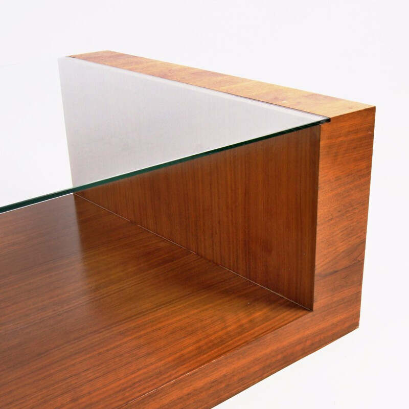 Vintage coffee table in wood and glass, Czechoslovakia 1980s