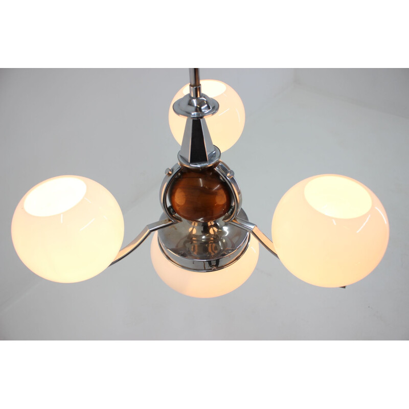 Vintage Art Deco opaline chandelier, Czechoslovakia 1930