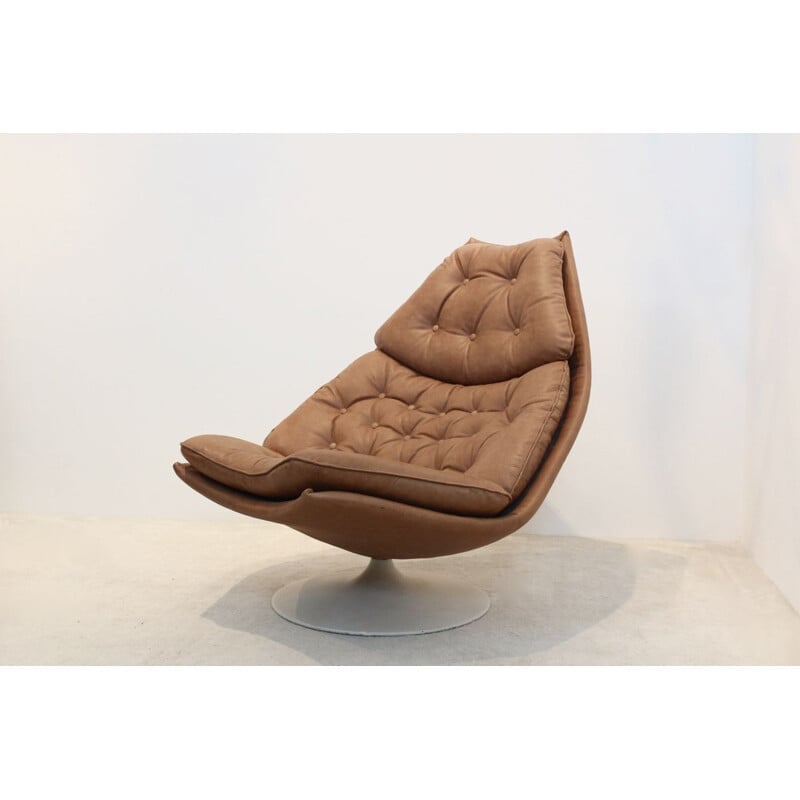 Vintage F588 Swivel Chair Cognac Leather by Geoffrey Harcourt, 1960s