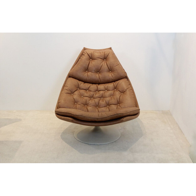 Vintage Artifort F588 Swivel Chair in Cognac Leather by Geoffrey Harcourt, 1960s
