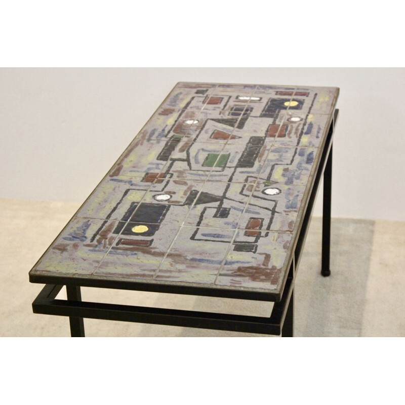 Vintage Brutalist table in ceramic and metal, 1970