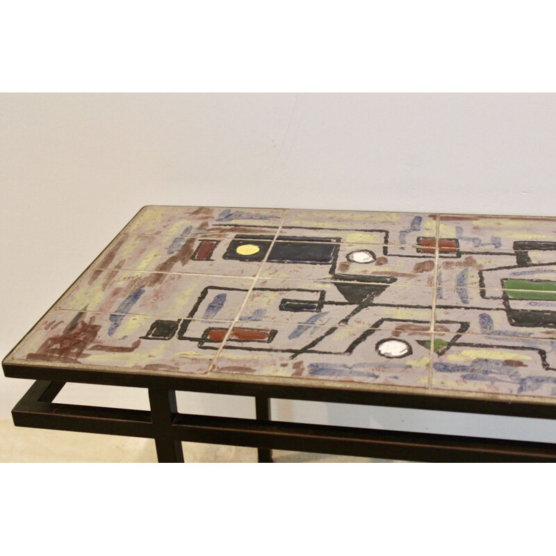 Vintage Brutalist table in ceramic and metal, 1970