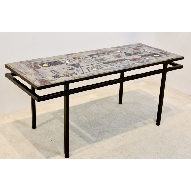 Vintage Brutalist table in ceramic and metal, 1970