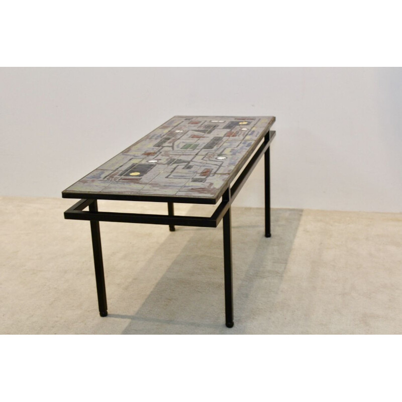 Vintage Brutalist table in ceramic and metal, 1970