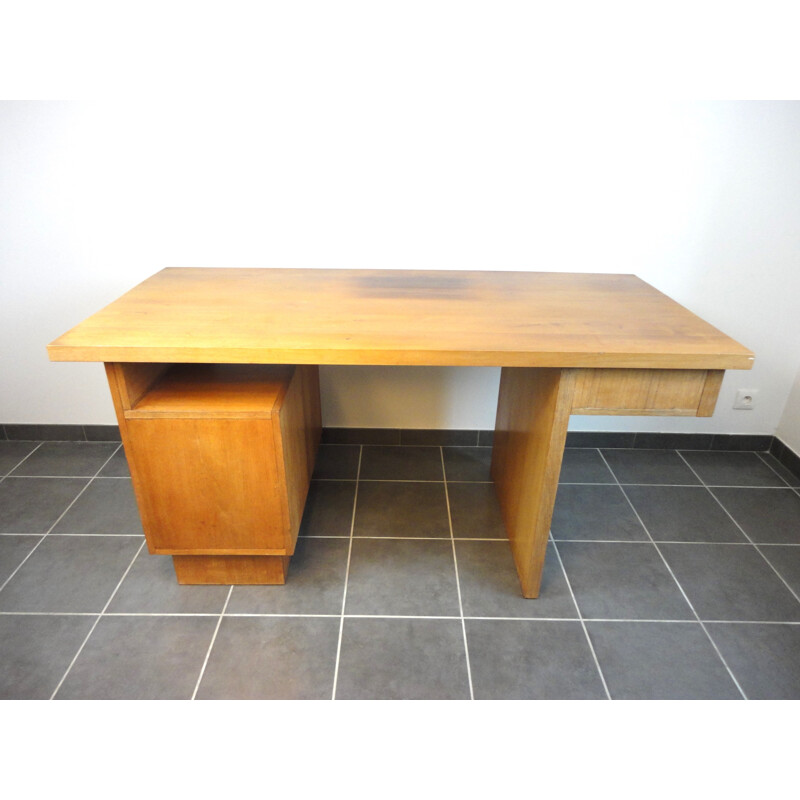 Vintage French desk in elm wood - 1970s