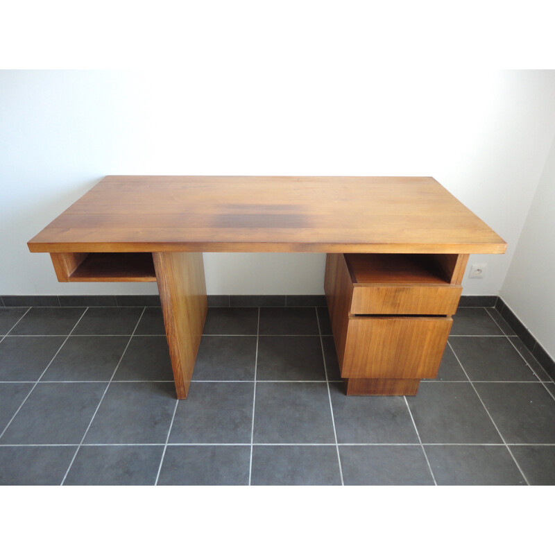 Vintage French desk in elm wood - 1970s