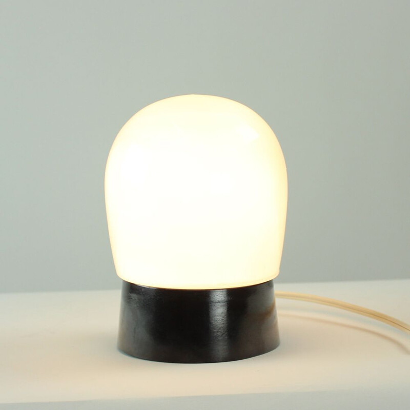 Vintage White Opaline Glass Table Lamp, Czechoslovakia 1950s