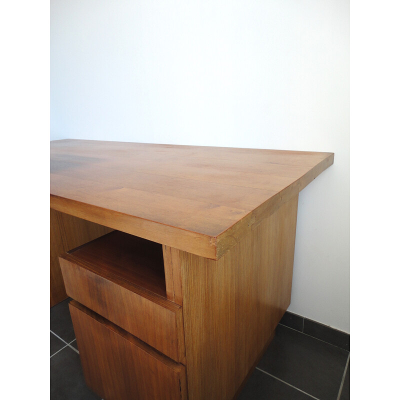 Vintage French desk in elm wood - 1970s