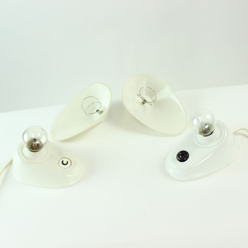 Vintage pair of White Bakelite Office Lamps By Bauhaus Team, Czechoslovakia, 1930