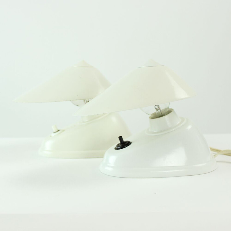 Vintage pair of White Bakelite Office Lamps By Bauhaus Team, Czechoslovakia, 1930