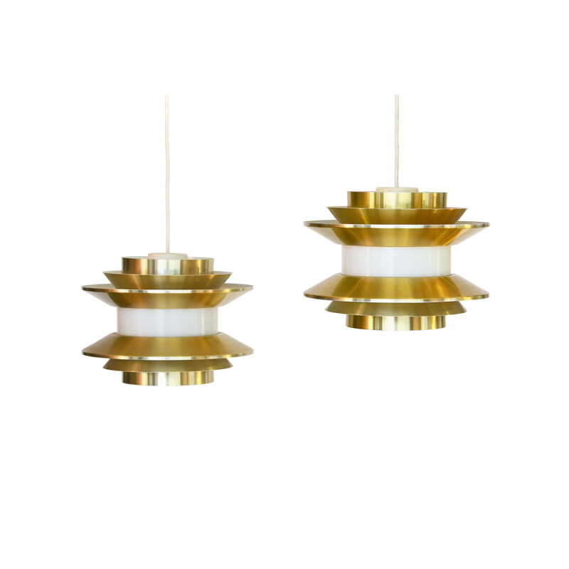 Vintage Pair of pendant lights "Trava" by Carl Thore (Sigurd Lindkvist) for Granhaga Metallindustri. Sweden 1970s.