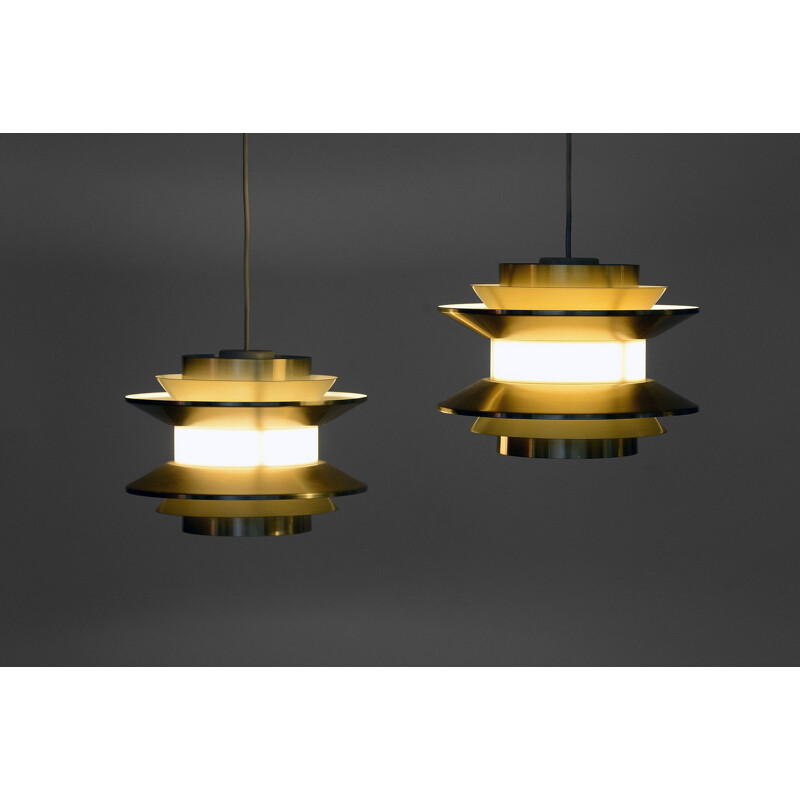 Vintage Pair of pendant lights "Trava" by Carl Thore (Sigurd Lindkvist) for Granhaga Metallindustri. Sweden 1970s.