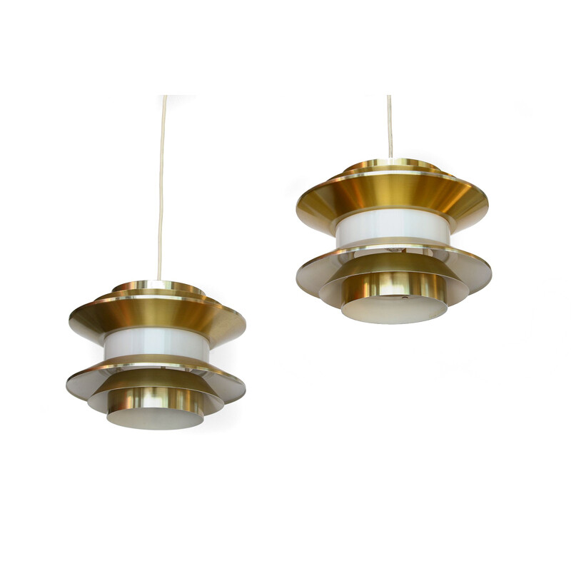 Vintage Pair of pendant lights "Trava" by Carl Thore (Sigurd Lindkvist) for Granhaga Metallindustri. Sweden 1970s.