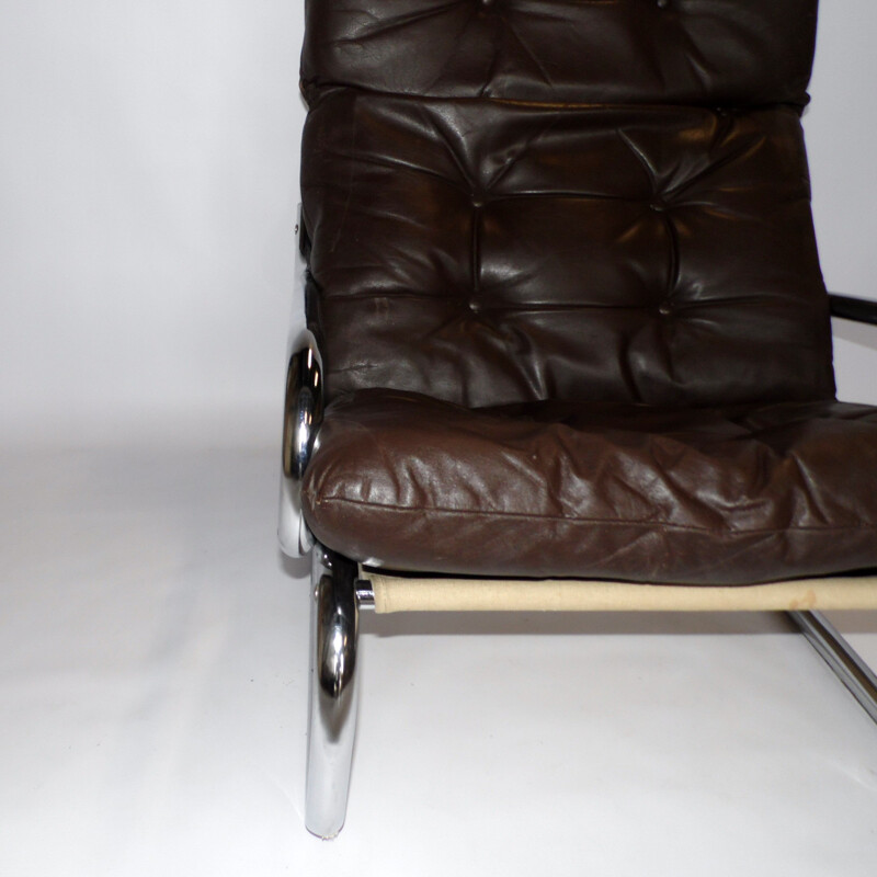 Vintage armchair in leather and chrome, Sweden 1970