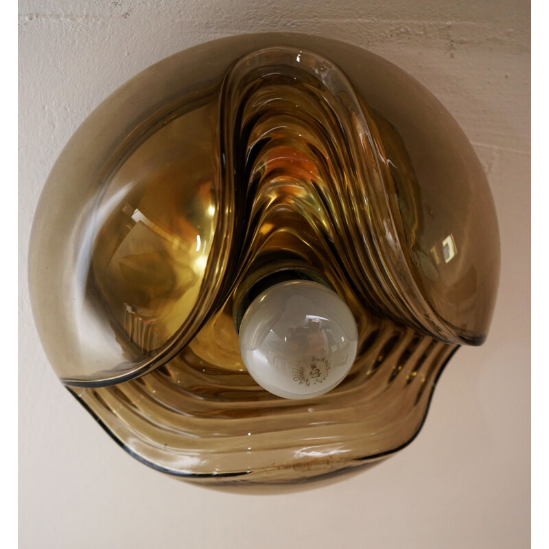 Vintage peill & putzler ceiling lamp wave smoked glass koch and lowy 1970