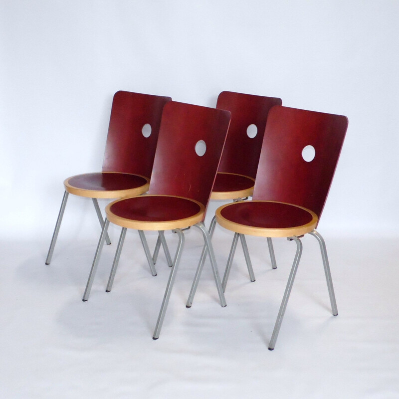 Set of 4 vintage chairs by Borje Lindau for Bla Station 2000