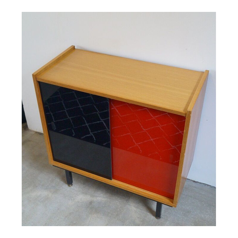 Vintage wooden and glass sideboard 1950