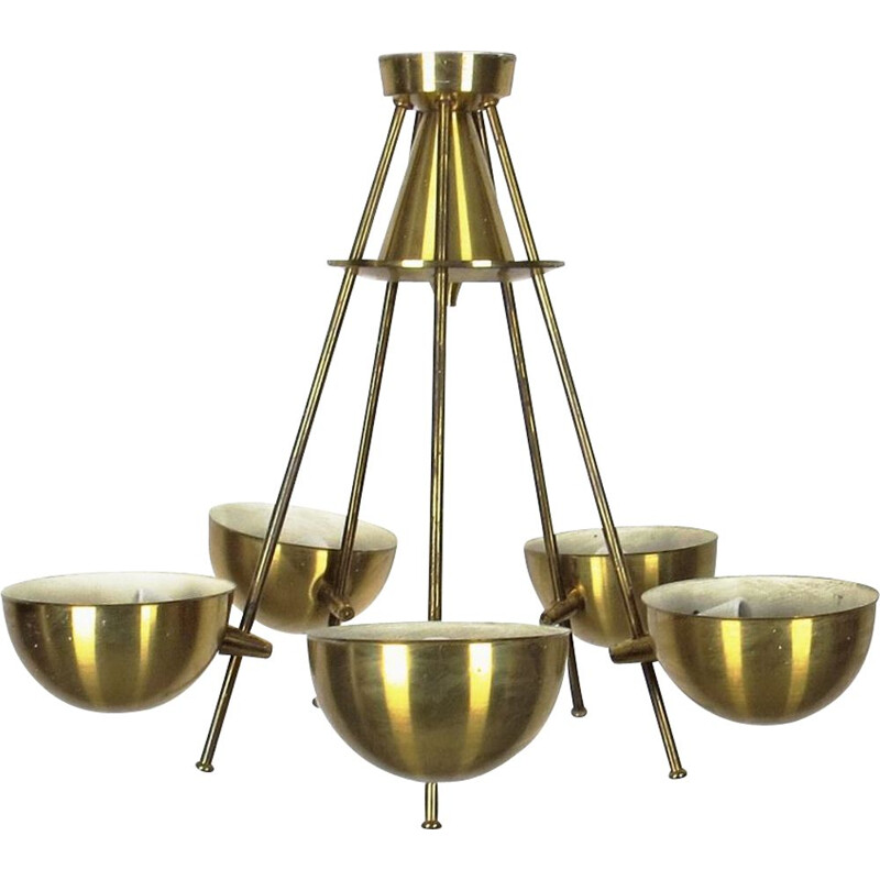 Vintage gold steel chandelier, 1970s