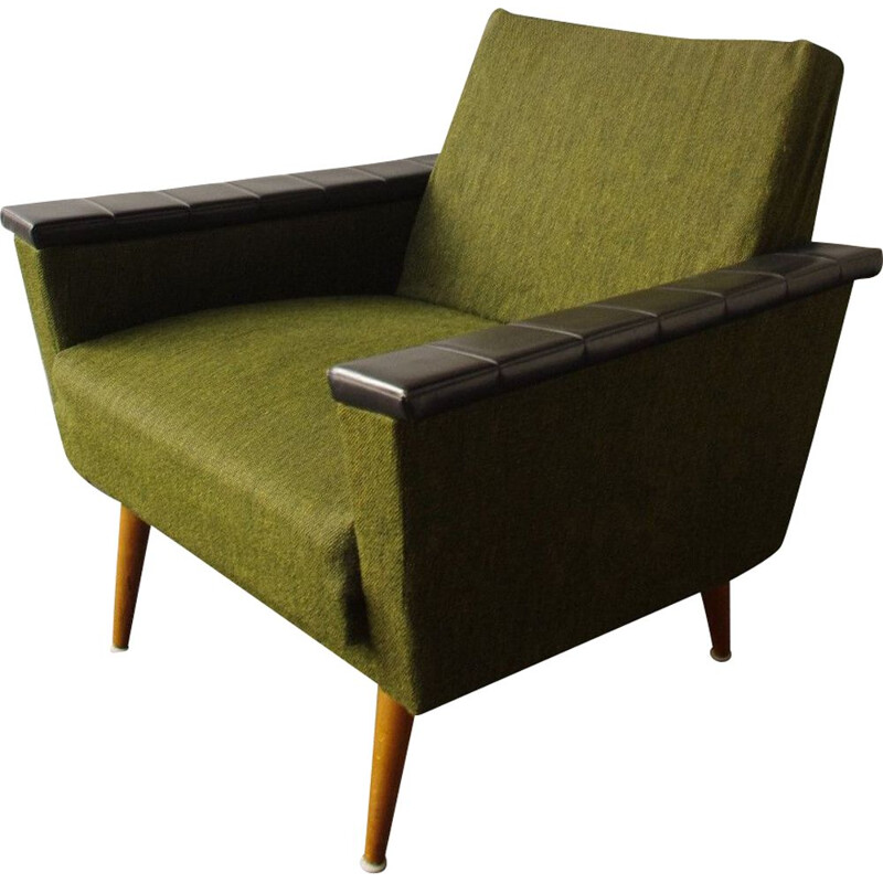 Vintage green wooden and fabric armchair, 1960s