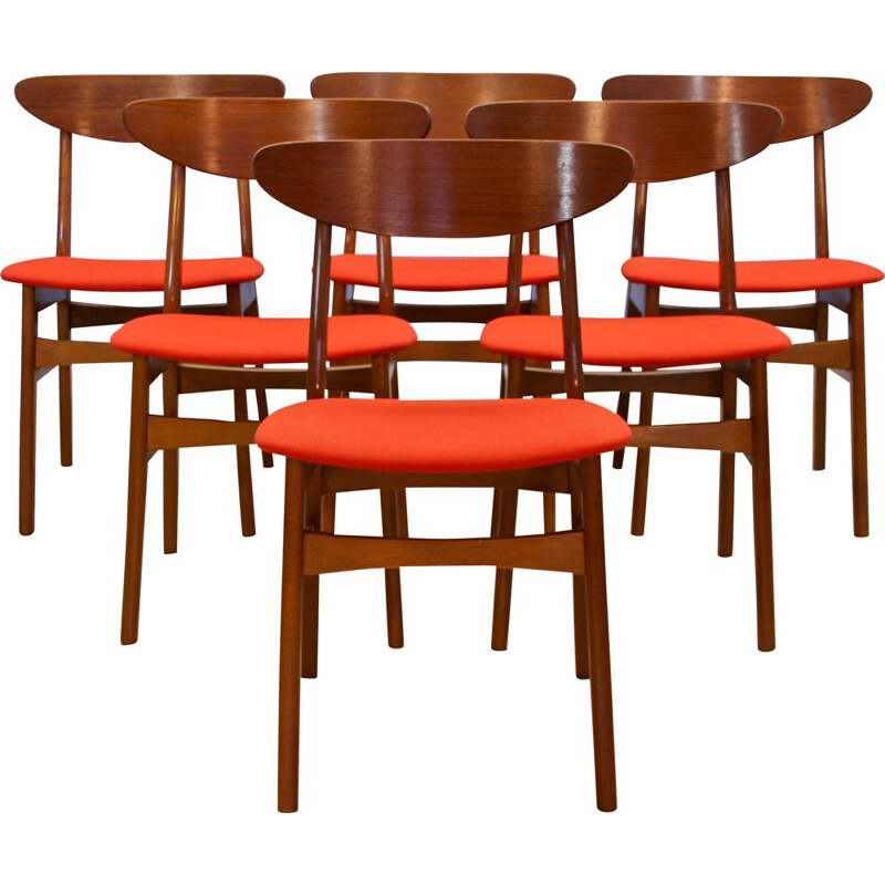 Ensemble de 6 chaises à repas vintage danoises en teck par Falsled, 1960