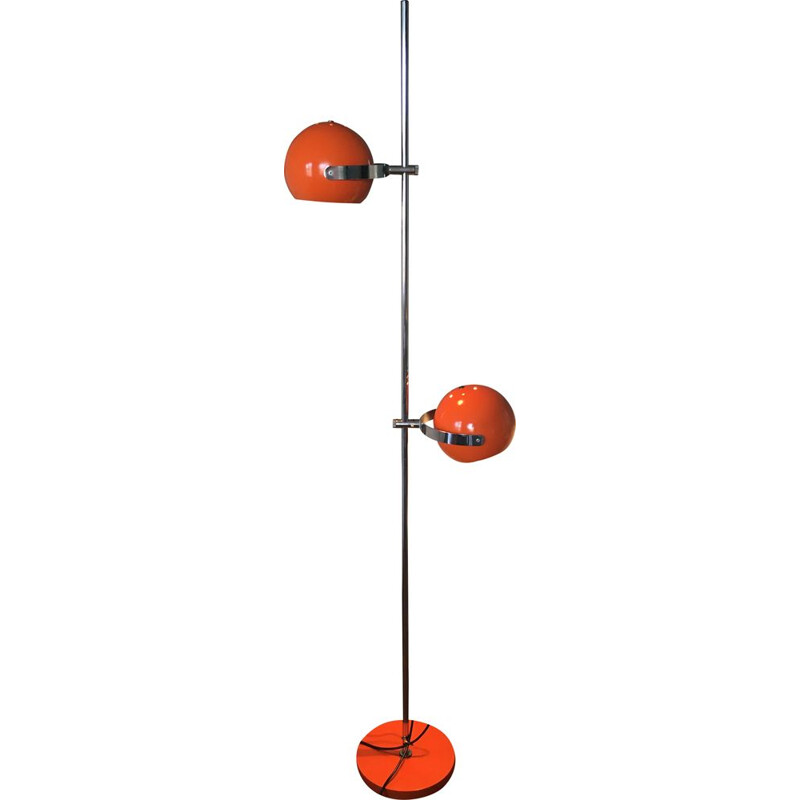 Lampadaire vintage orange en acier chromé, 1960