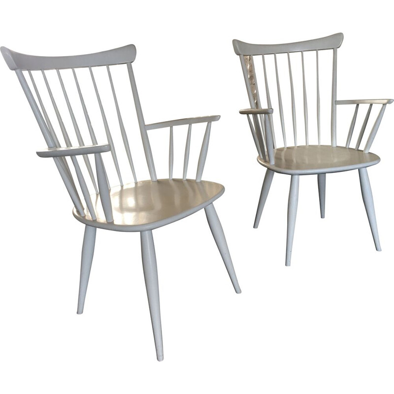 Paar Vintage-Sessel mit weißen Stäben, 1950