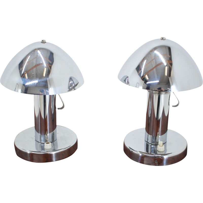 Pair of vintage Bauhaus chrome table lamps, Czechoslovakia 1930