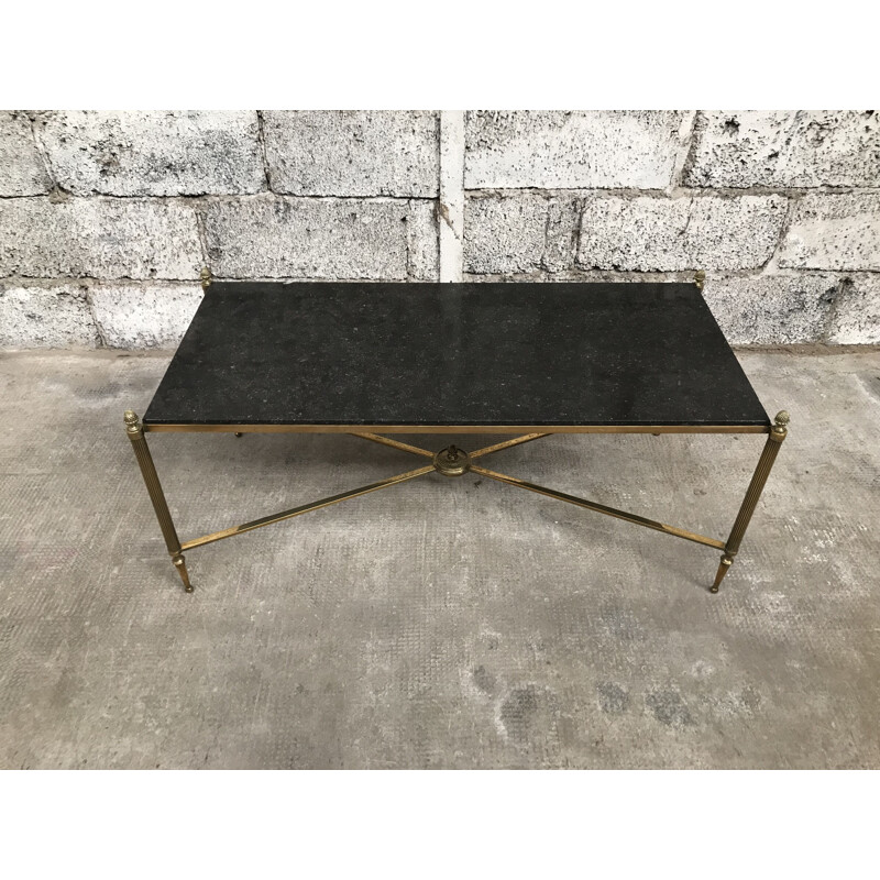 Vintage coffee table in bronze & brass with black granite top from Maison JANSEN 1940