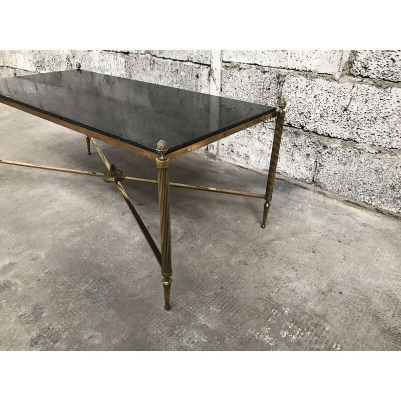 Vintage coffee table in bronze & brass with black granite top from Maison JANSEN 1940