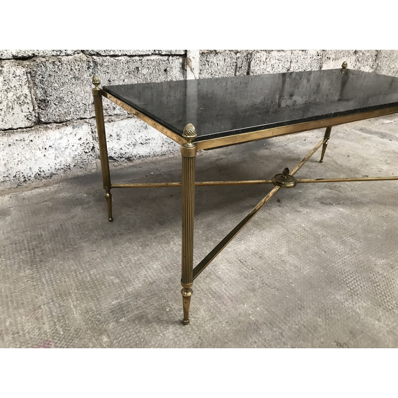 Vintage coffee table in bronze & brass with black granite top from Maison JANSEN 1940