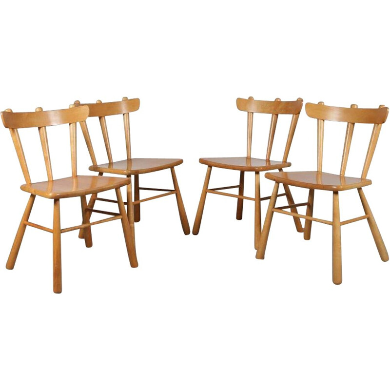 Set of 4 vintage Beech dining chairs, Sweden 1960