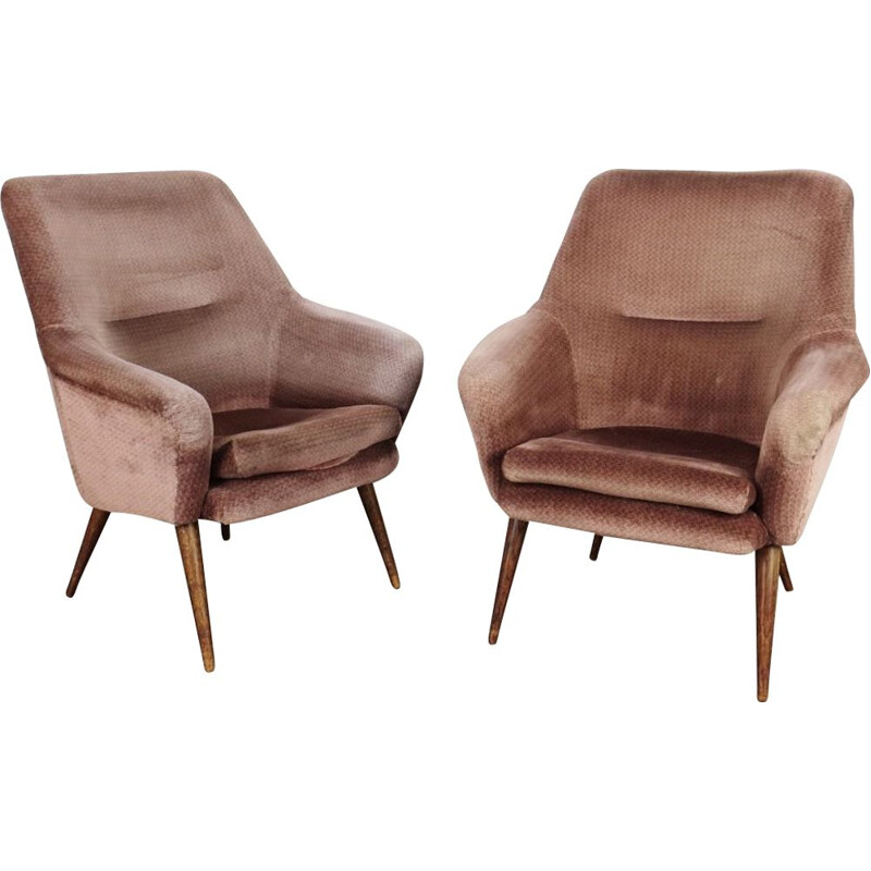 Vintage pair of pink armchairs, Czechoslovakia, 1970