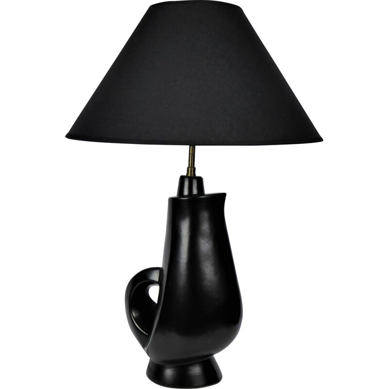 Lampe vintage en céramique noire, 1950