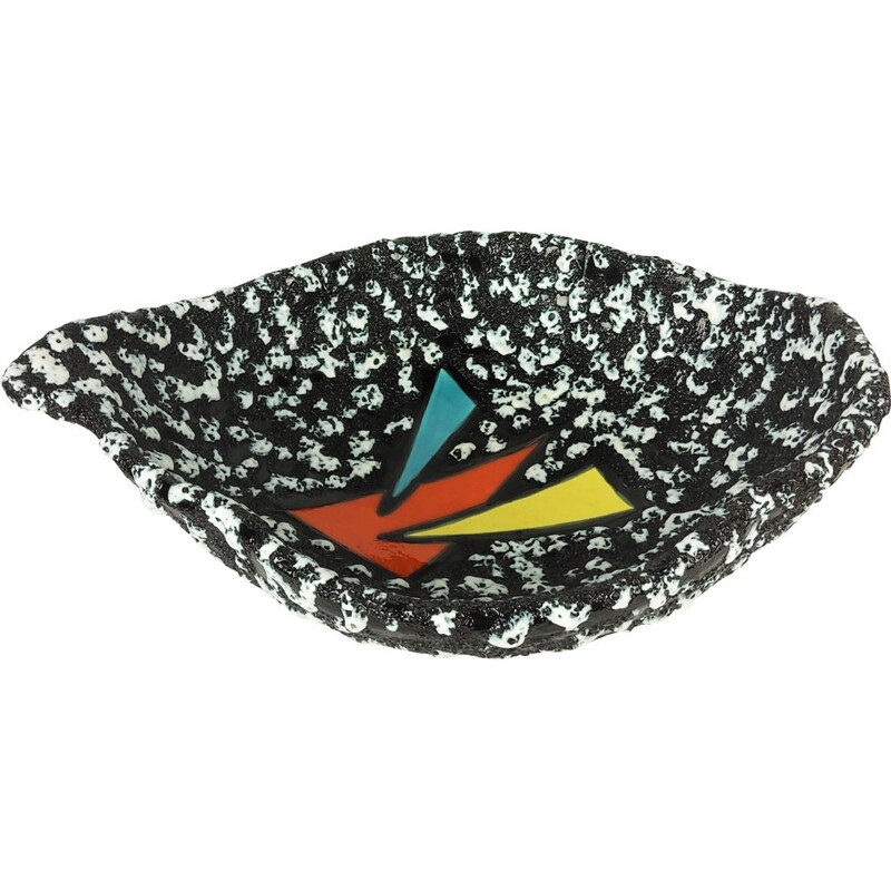 Vintage black and white ceramic bowl by Vallauris, 1950